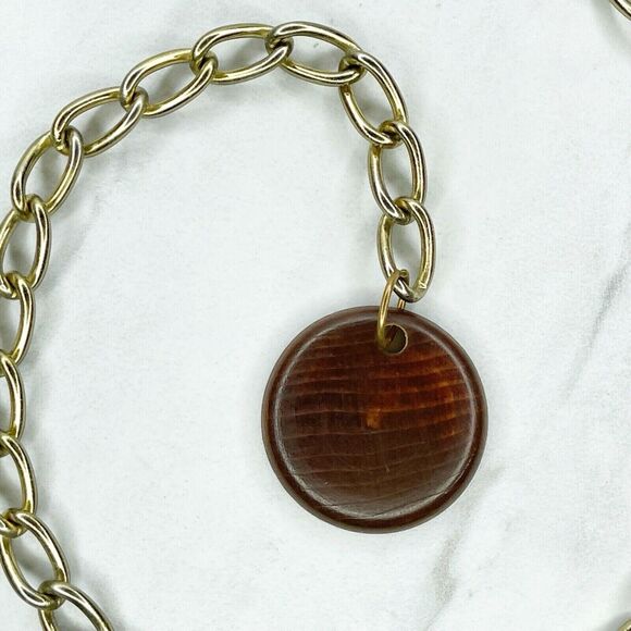 Gold Tone Chain Link Belt Wood Charm Y2K Festival XS/Small (XS/S) ✨ - Picture 4 of 12